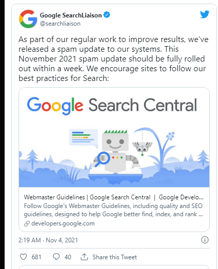 گوگل آپدیت هرزنامه را در نوامبر 2021 منتشر می کند